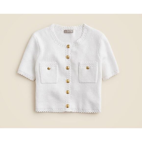 J. Crew Women's Short Sleeve Gold Button Sweater Lady Jacket L Large New - Picture 1 of 11